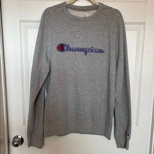 Champion Gray LARGE Men's Sweatshirt Crew Pullover Grey 1342903
